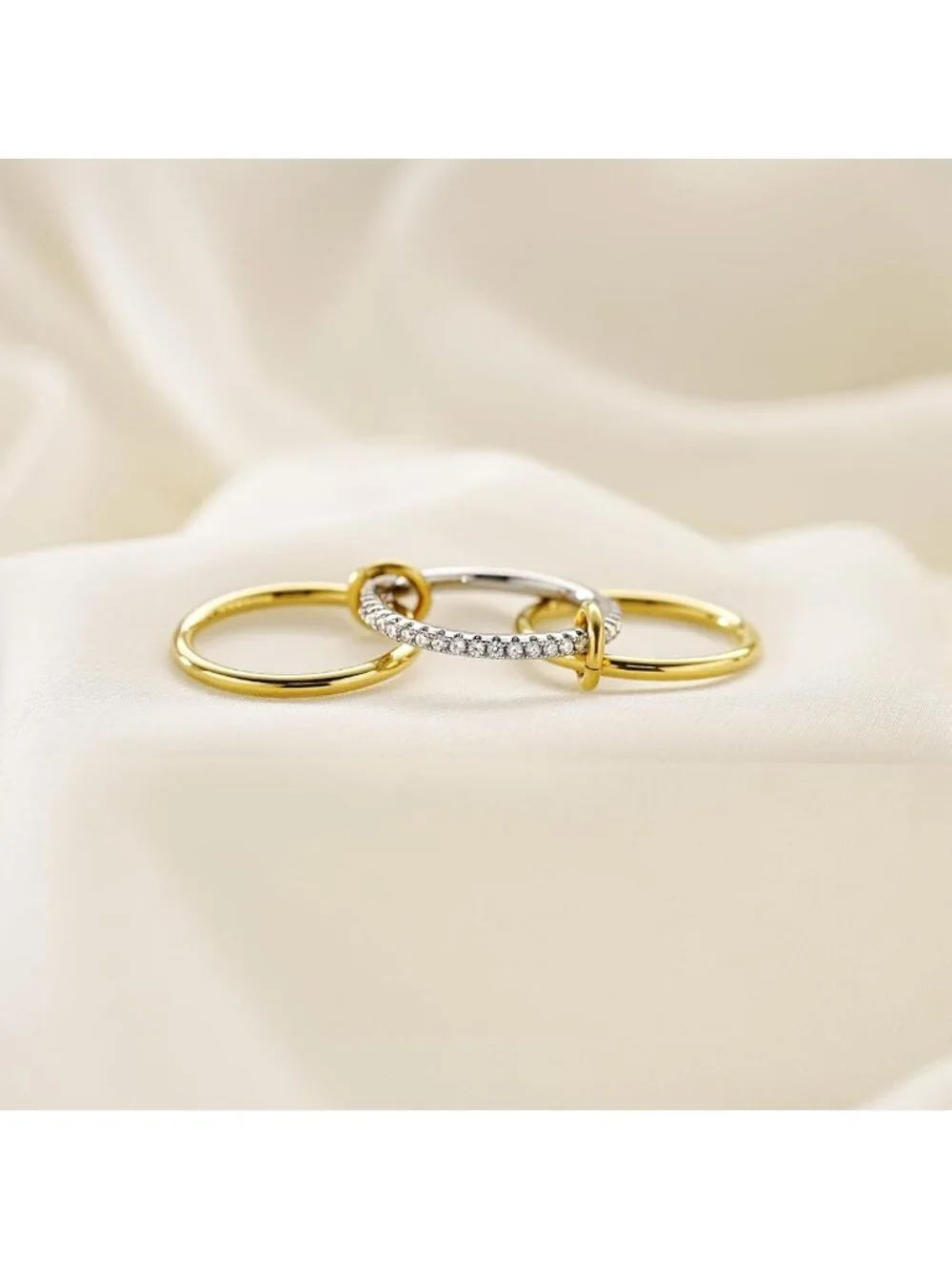 14K Gold Plated Stackable Rings Set, CZ Cubic Zirconia, Interlocking Bands for